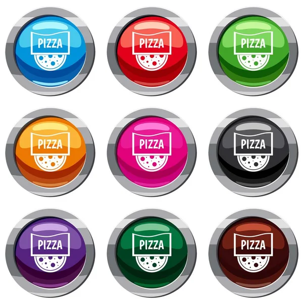 Insignia de pizza o conjunto de letreros 9 colección — Vector de stock