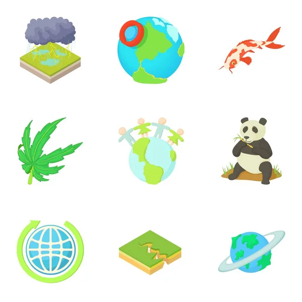 Green planet icons set, cartoon style — Stock Vector