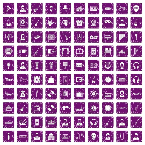 100 Müzik simgeler grunge mor ayarla