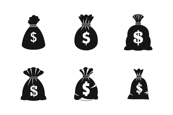 Money bag icon set, simple style — Stock Vector