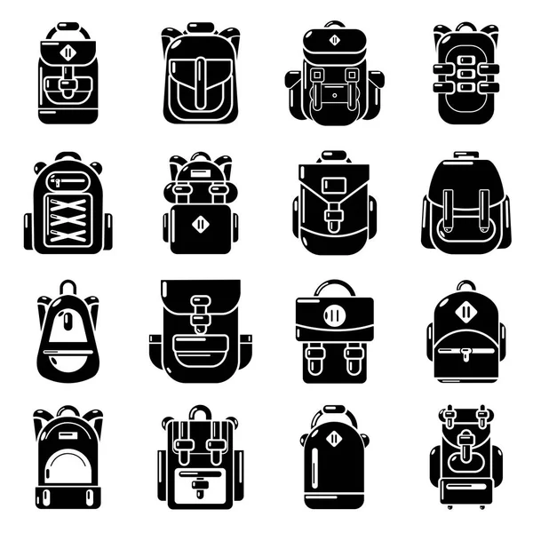 Набір піктограм рюкзака, простий стиль — стоковий вектор