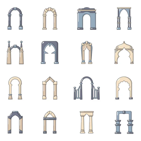 Arco tipos iconos conjunto, estilo de dibujos animados — Vector de stock