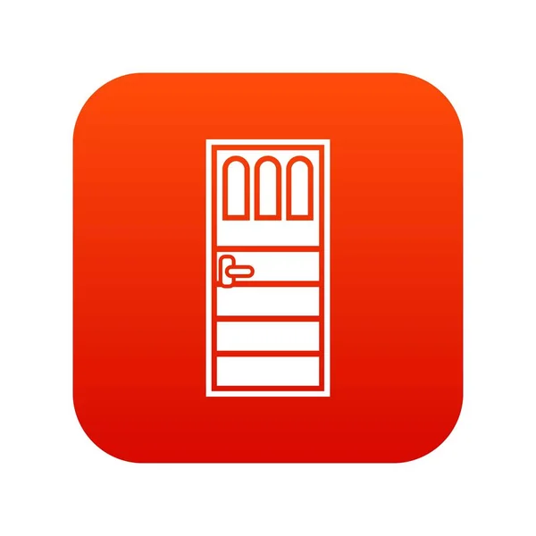 Houten deur met drie glazen pictogram digitale rood — Stockvector