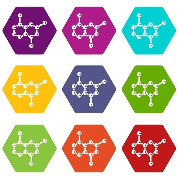 Molécula ícone conjunto cor hexaedro —  Vetores de Stock