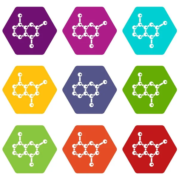 Zestaw ikon cząsteczki kolor pręt sześciokątny — Wektor stockowy