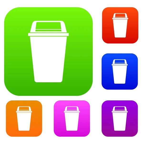 Ensemble de poubelle à couvercle flip en plastique collection de couleurs — Image vectorielle