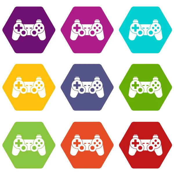 Icono del controlador de juego set color hexaedro — Vector de stock