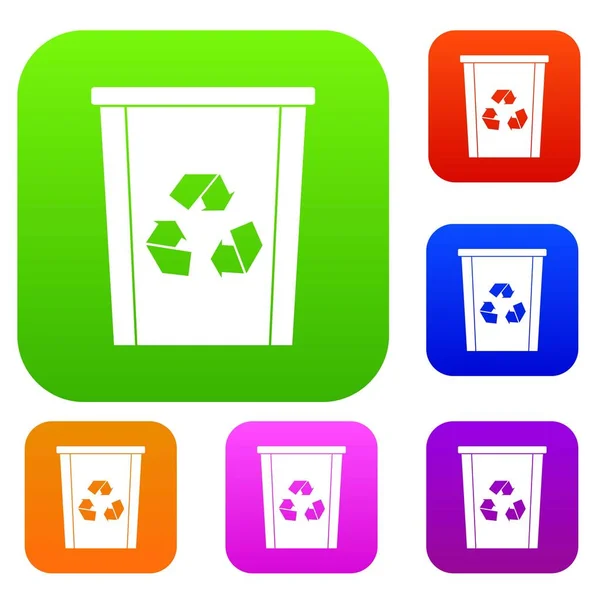 Papierkorb mit Recycling-Symbol setzen Farbe Sammlung — Stockvektor