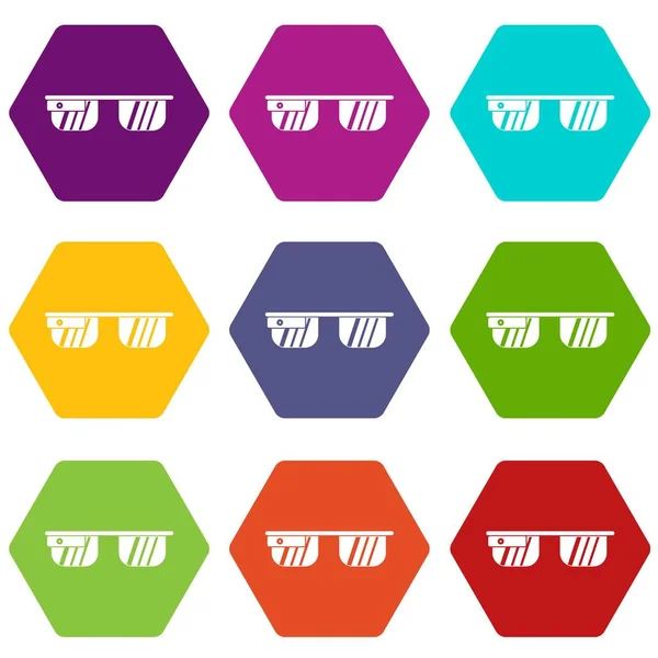 Conjunto de iconos de gafas inteligentes hexaedro de color — Vector de stock