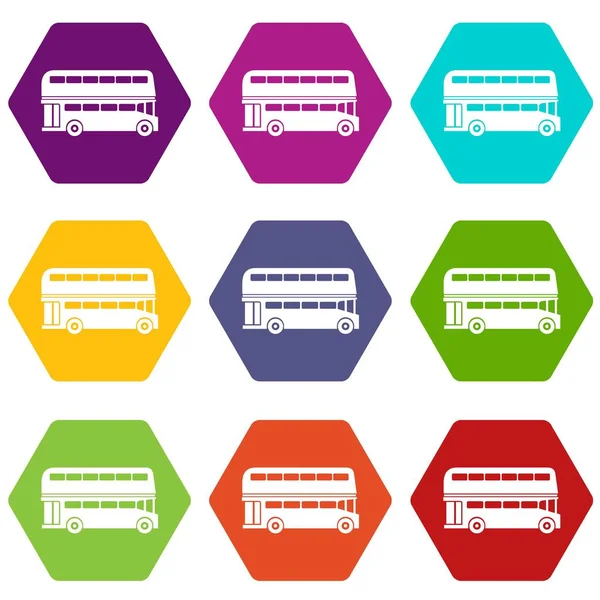 Doppio ponte icona bus set colore esaedro — Vettoriale Stock