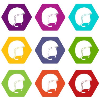 Renk altı yüzlü Emanet kask Icon set