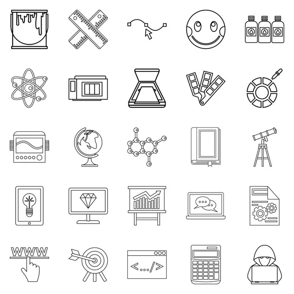 Conjunto de iconos de estudio, estilo de esquema — Vector de stock