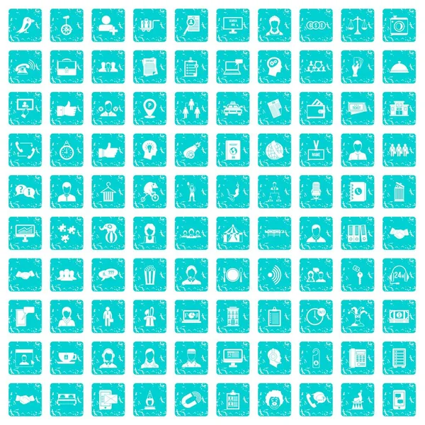 100 icônes de cohérence bleu grunge — Image vectorielle