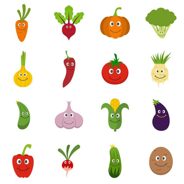 Smiling vegetables icons set vector flat