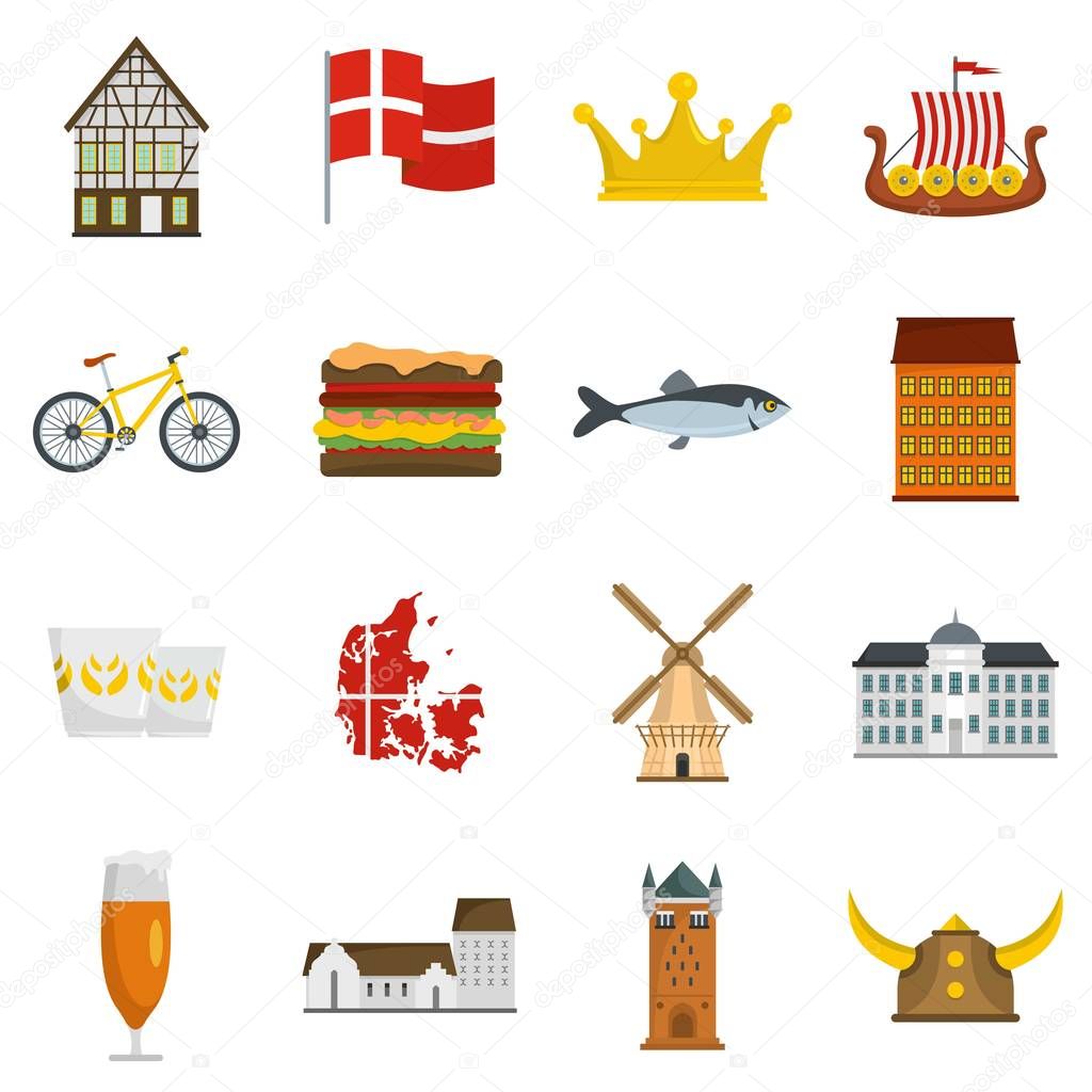 Denmark travel icons set vector flat
