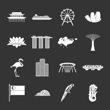 Gri vektör Singapur Icons set