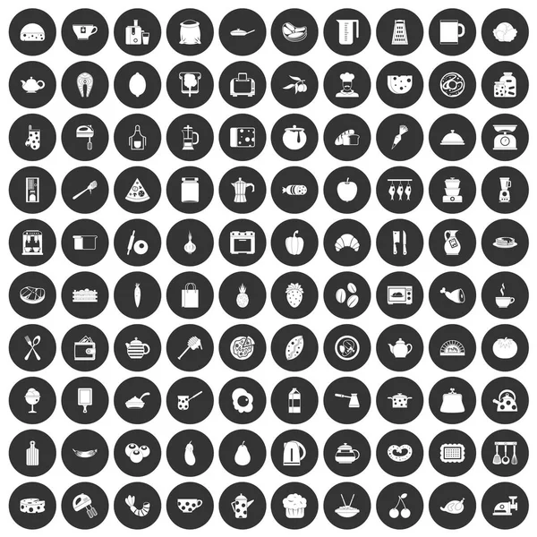 100 vaření ikony nastavit černý kruh — Stockový vektor