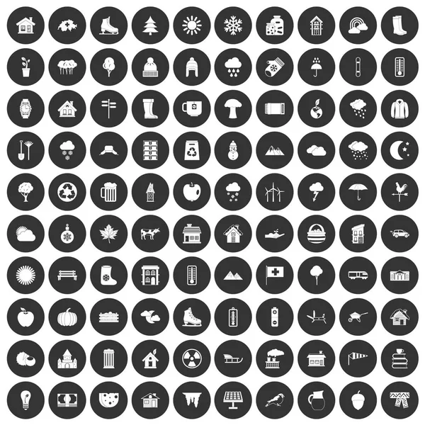 100 icônes de maison de campagne mis cercle noir — Image vectorielle