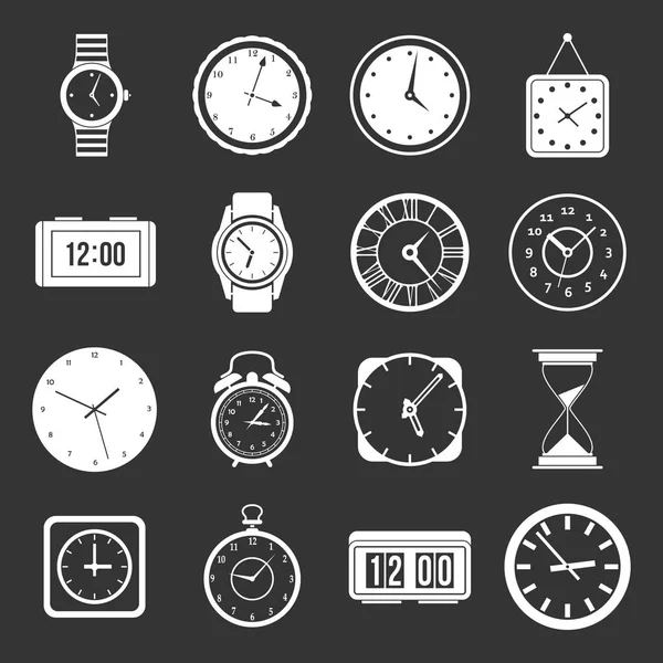 Tiempo y el reloj iconos conjunto vector gris — Archivo Imágenes Vectoriales