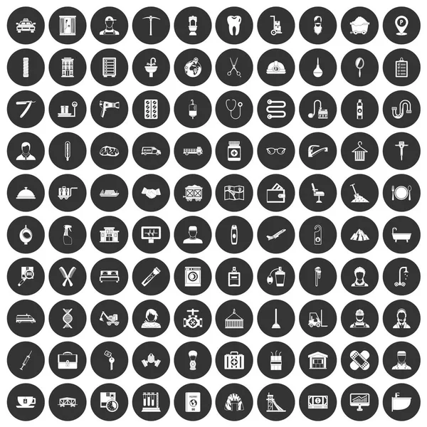 100 iconos artesanales conjunto círculo negro — Archivo Imágenes Vectoriales