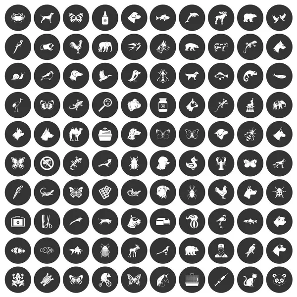 Siyah Daire 100 hayvanlar Icons set