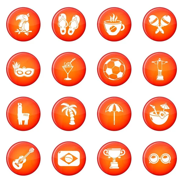 Seyahat Brezilya Icons set kırmızı vektör — Stok Vektör