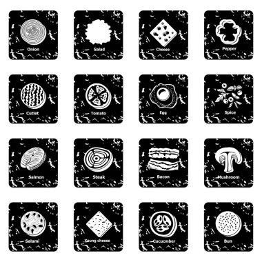 Dilim yiyecek simgeler kümesi grunge vektör