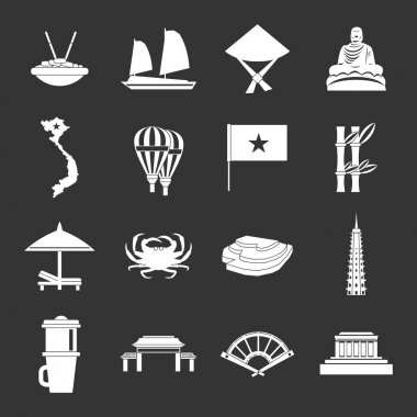 Vietnam seyahat Icons set gri vektör