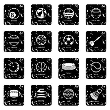 Grunge vektör spor topları ekipman Icons set
