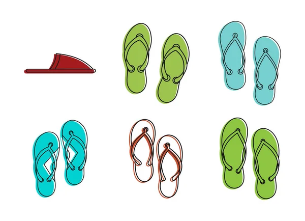拖鞋图标集, 颜色轮廓样式 — 图库矢量图片