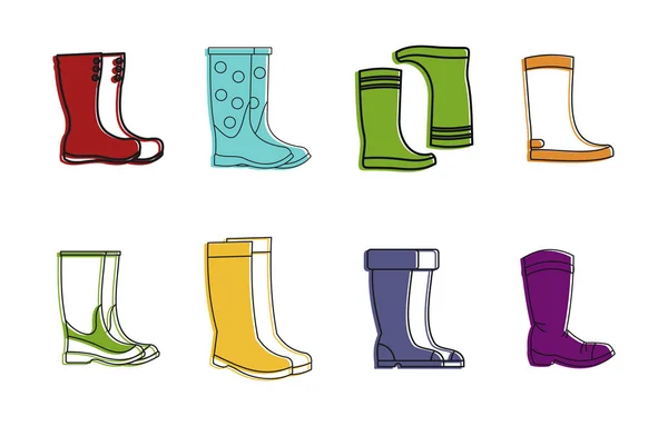 Set di icone stivali, stile contorno colore — Vettoriale Stock