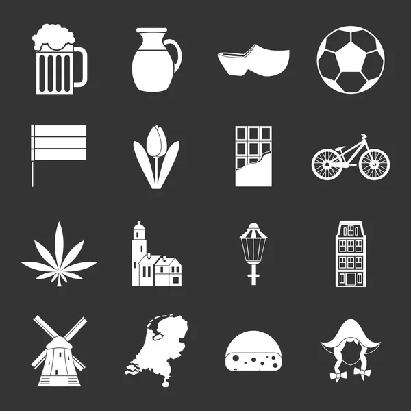 Países Bajos iconos conjunto vector gris — Vector de stock