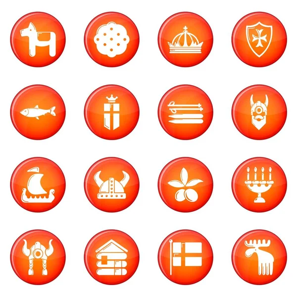 Suecia iconos de viaje conjunto vector rojo — Vector de stock