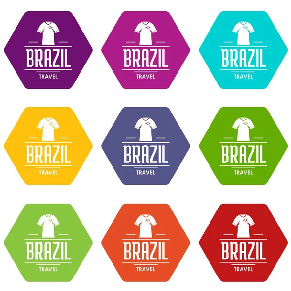 Brésil équipe icônes set 9 vecteur — Image vectorielle