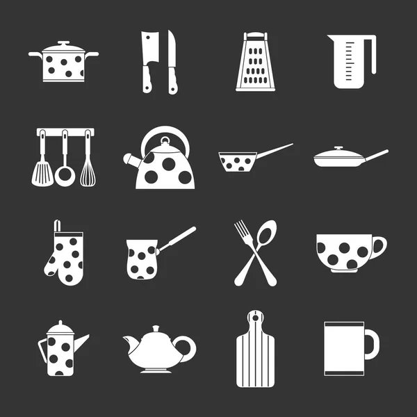 Εικονίδια εργαλεία και σκεύη κουζίνας, απλό στυλ — Διανυσματικό Αρχείο