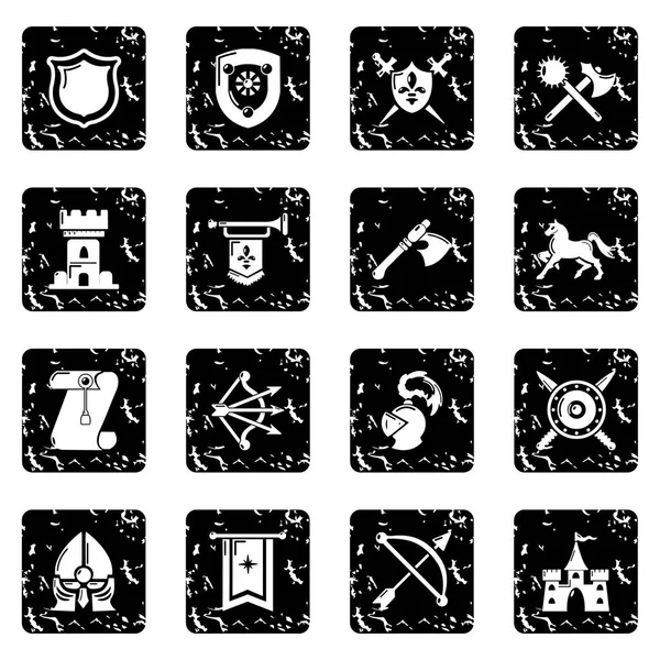 Grunge vektör şövalye Ortaçağ Icons set