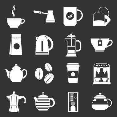 Çay ve kahve Icons set gri vektör