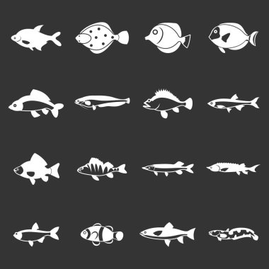 Sevimli balık Icons set gri vektör