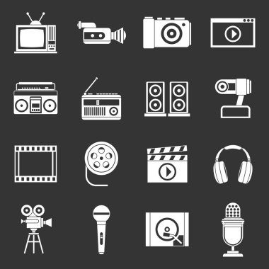 Ses ve video Icons set gri vektör