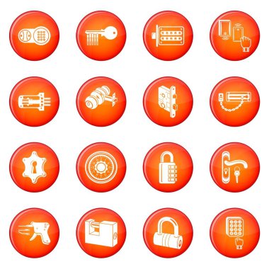 Kilit kapı türleri Icons set kırmızı vektör