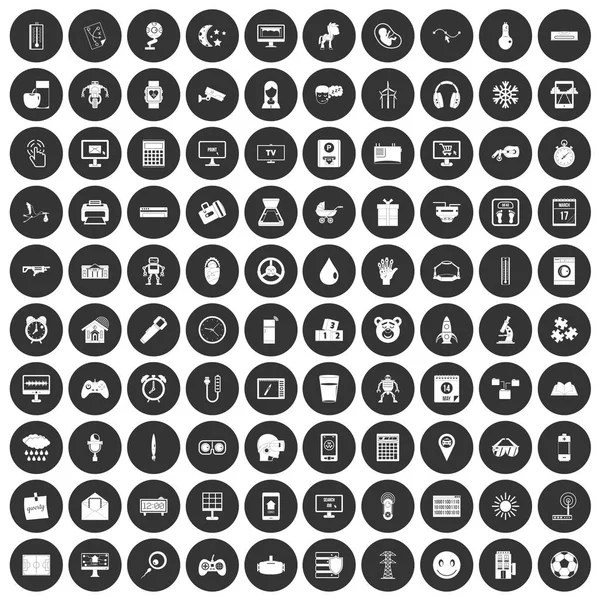 100 icônes app définir cercle noir — Image vectorielle