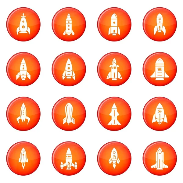 Conjunto de iconos de cohete vector rojo — Vector de stock