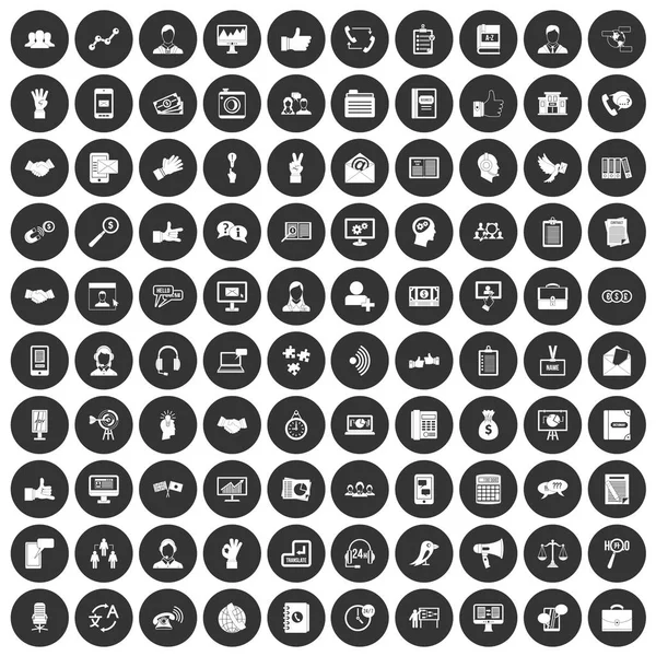 100 ícones de diálogo conjunto círculo preto — Vetor de Stock