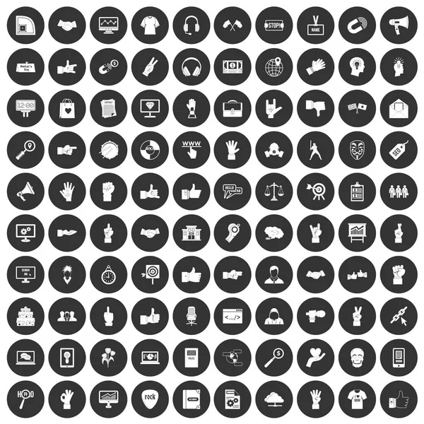 100 différents gestes icônes mis cercle noir — Image vectorielle