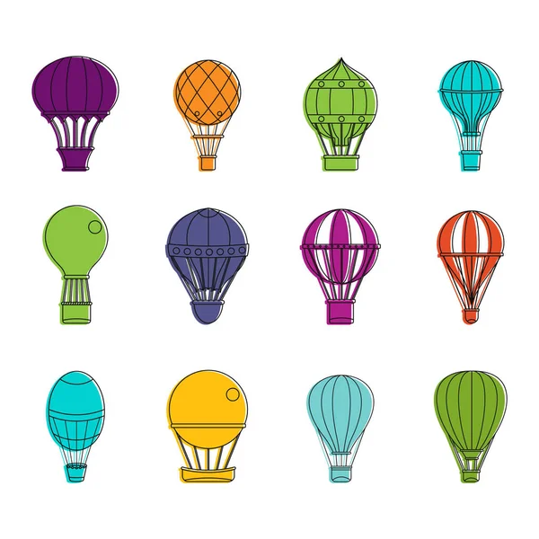 Ensemble d'icônes de ballon d'air, style contour couleur — Image vectorielle