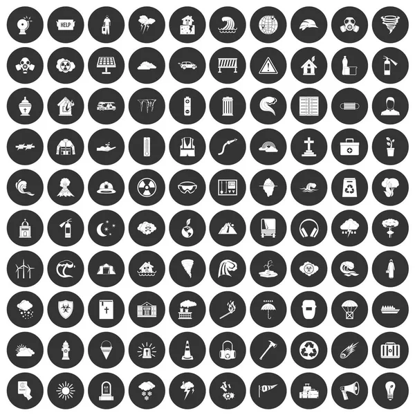 100 icônes catastrophe mis cercle noir — Image vectorielle