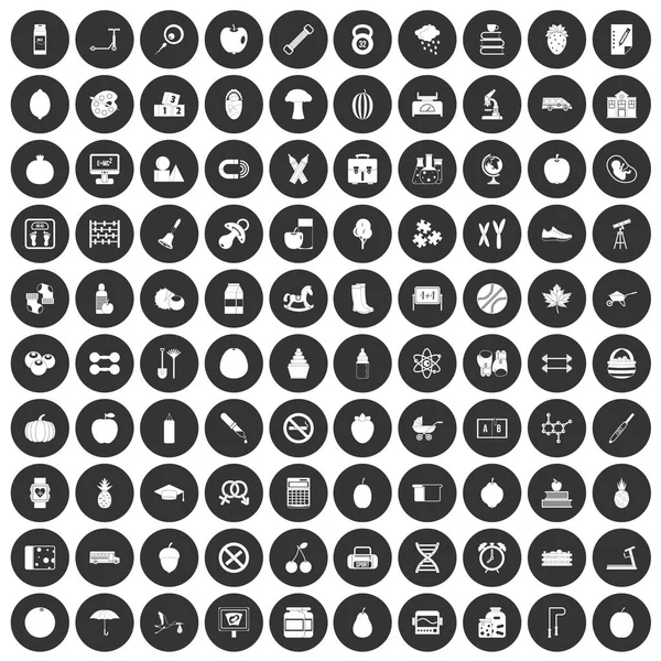 100 apple ikony nastavit černý kruh — Stockový vektor