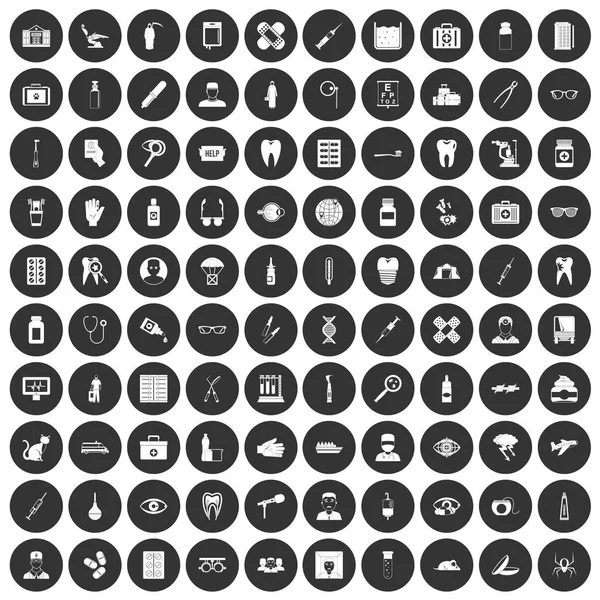 100 Ärzte-Ikonen setzen schwarzen Kreis — Stockvektor