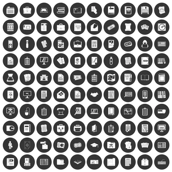 100 iconos de documento conjunto círculo negro — Vector de stock