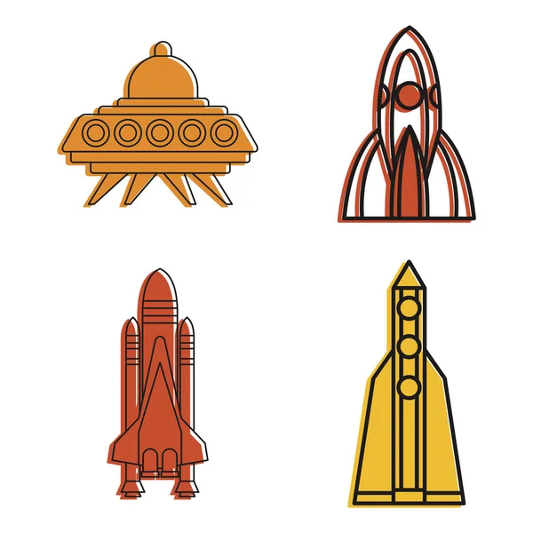 Spaceship icon set, color outline style — Stock Vector